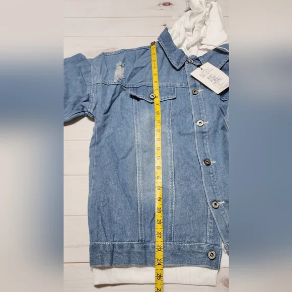 NWT Streetwear Hooded Distressed Denim Jacket with Patches - Size XXL - Picture 9 of 10
